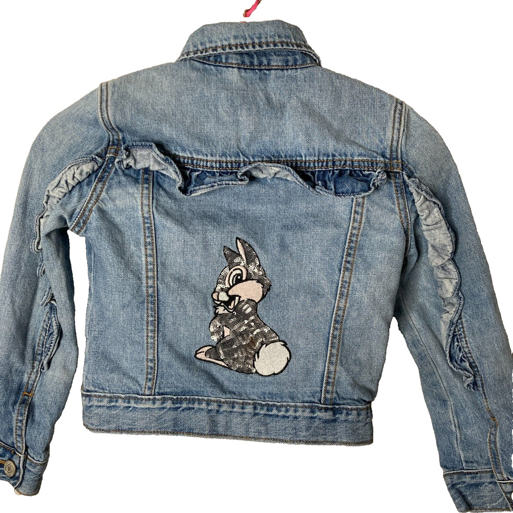 Disney Gapkids Denim Jacket Toddler Small Thumper Rabbit Bambi Sequin Ruffle - Picture 10 of 10